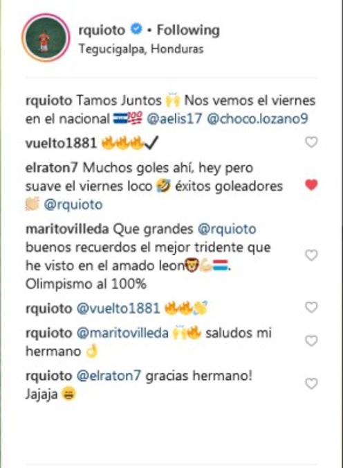 El comentario de Blas Pérez a Quioto en redes sociales previo al Honduras-Panamá